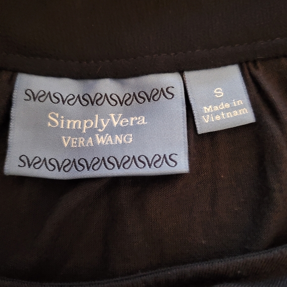 SimplyVera Vera Wang Navy Blue and Floral Pattern Tank Small - Picture 2 of 2